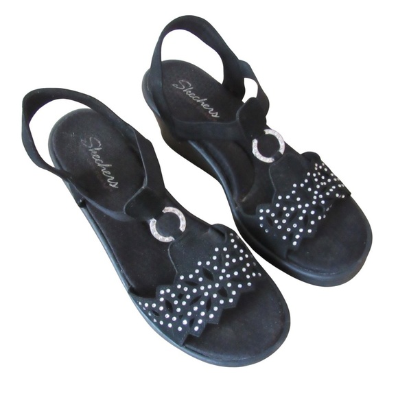 Skechers Rumble On Queen B2 Black Sandals 10 Embellished Y2K Bling Luxe Foam - Picture 10 of 10